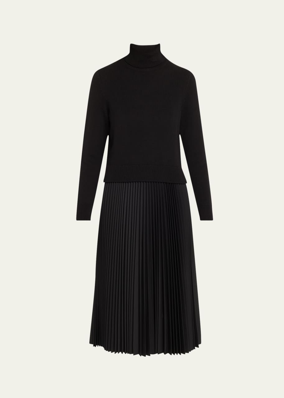 Image 1 of 1: Turtleneck Wool Suiting Combo Midi Dress