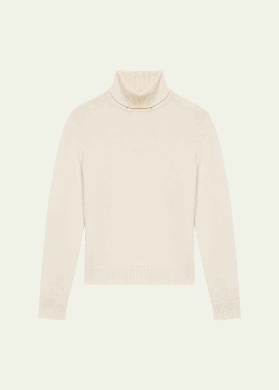 Image 1 of 1: Fold-Over Long-Sleeve Cashmere Turtleneck Sweater