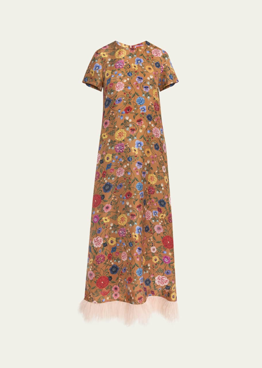 パーティードレス La Djellaba Dot Maxi Dress La DoubleJ Floral-Print Feather-Trim Maxi Swing Dress