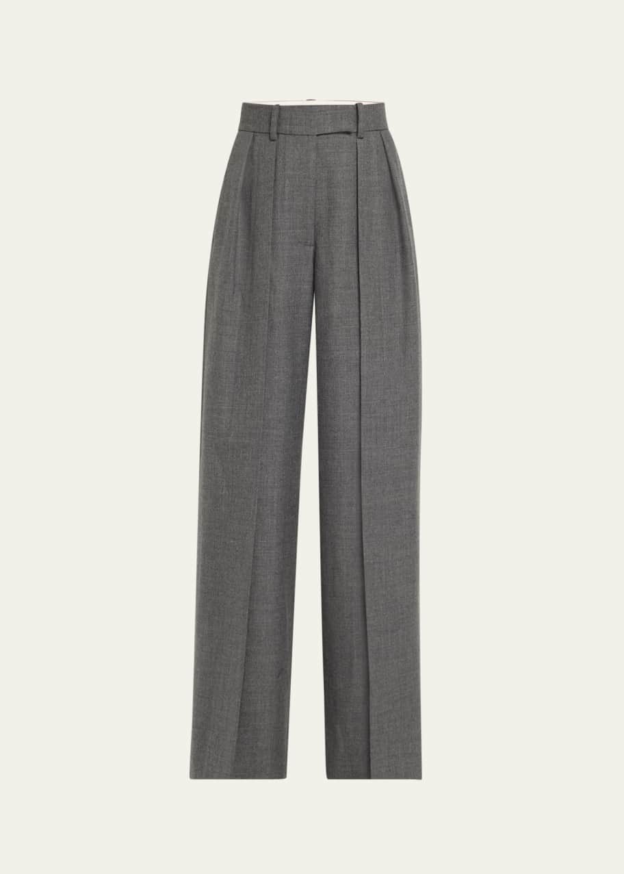 Image 1 of 1: May Pintuck Wide Leg Wool Pants