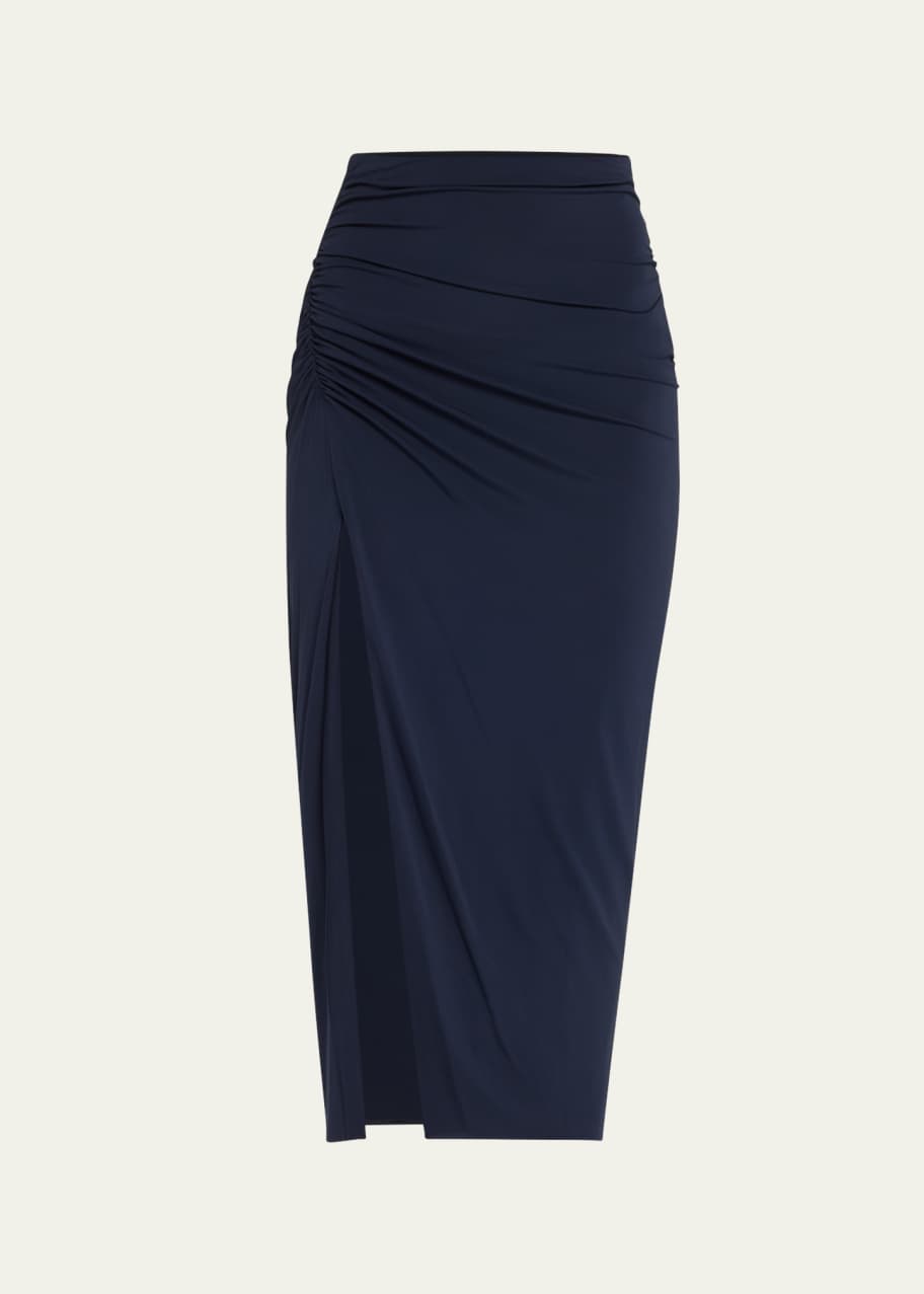 Image 1 of 1: Shirred Slit Jersey Midi Pencil Skirt