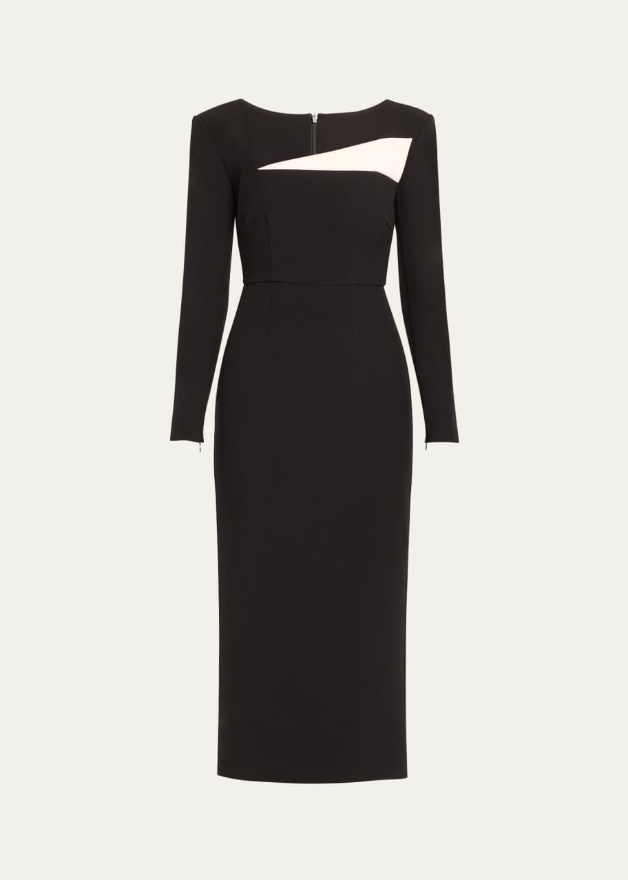 Image 1 of 1: Two-Tone Crepe Midi Dress
