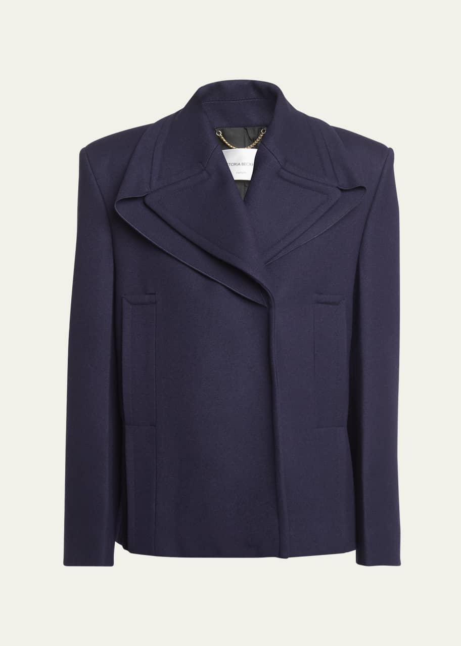 Image 1 of 1: Pointed-Shoulder Single-Breasted Wool Peacoat