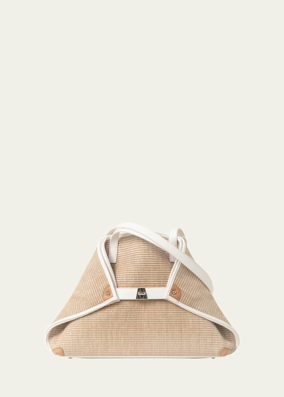 Image 1 of 1: Ai Raffia & Leather Tote Bag