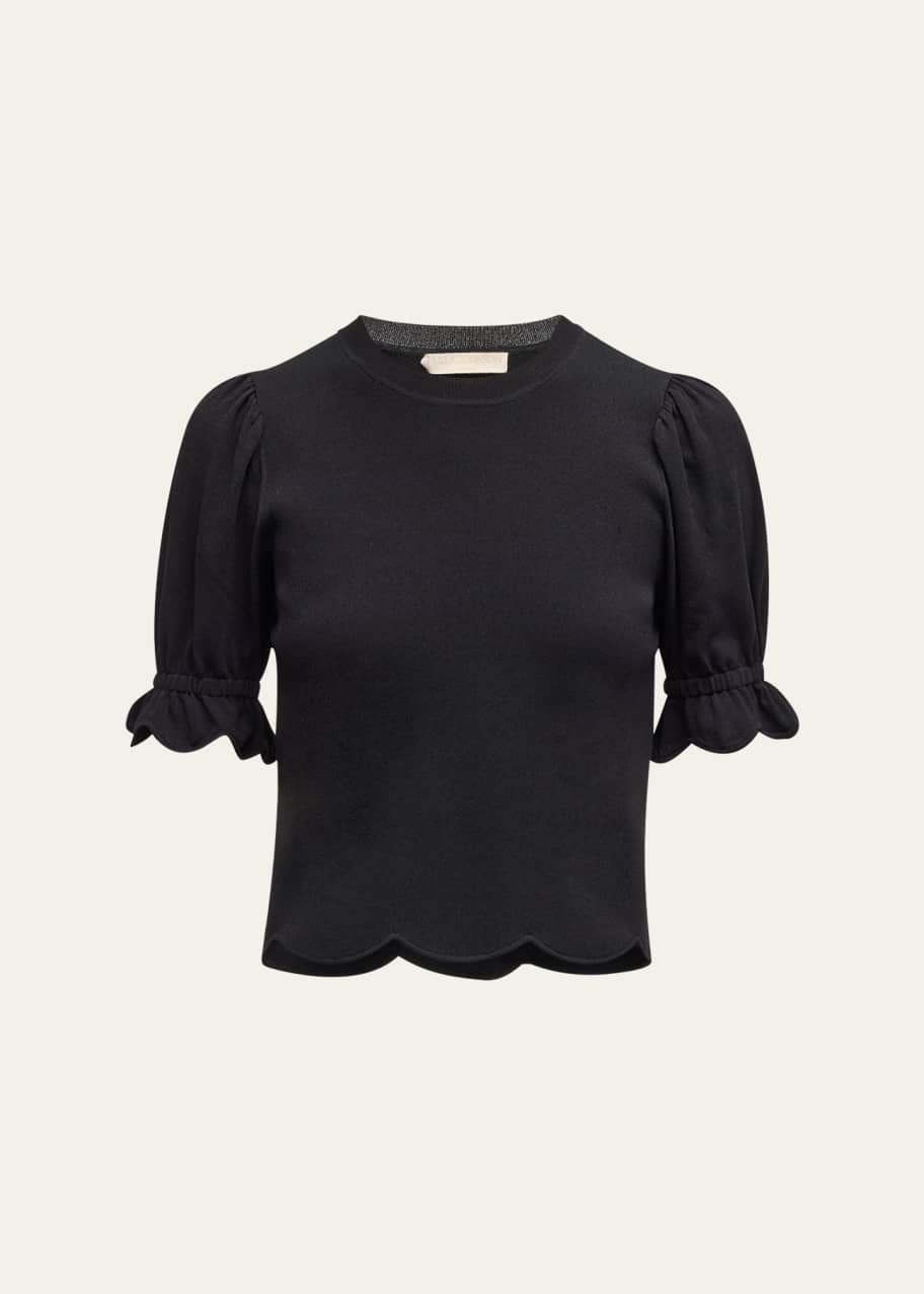 Image 1 of 1: Noemi Puff-Sleeve Scalloped Top