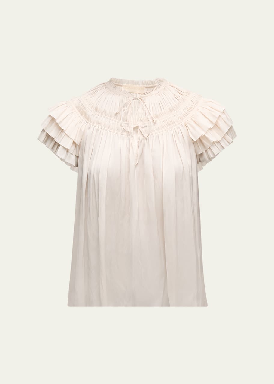 Image 1 of 1: Elvie Ruched Ruffle Top