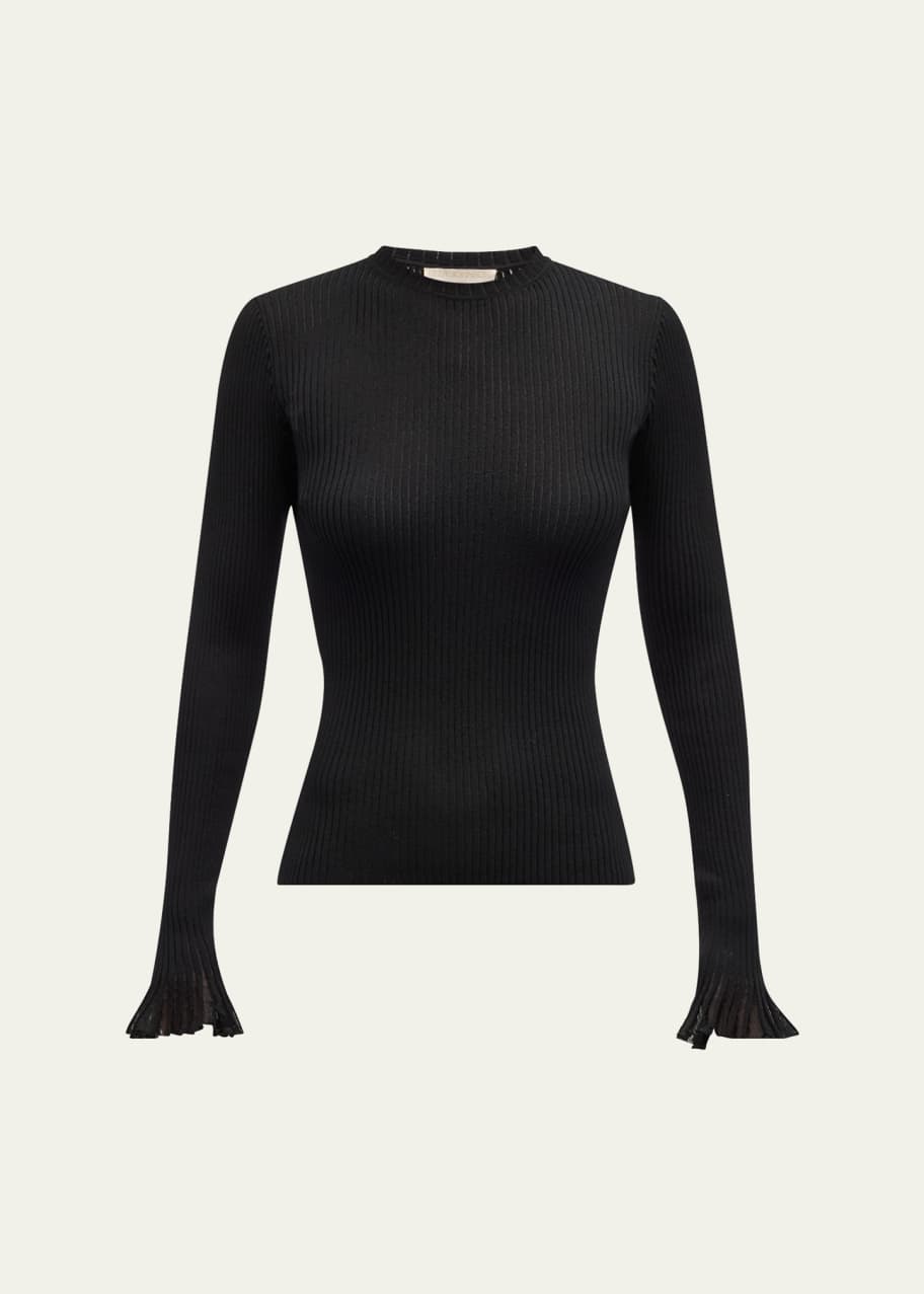 Image 1 of 1: Aster Ribbed Ruffle-Cuff Top