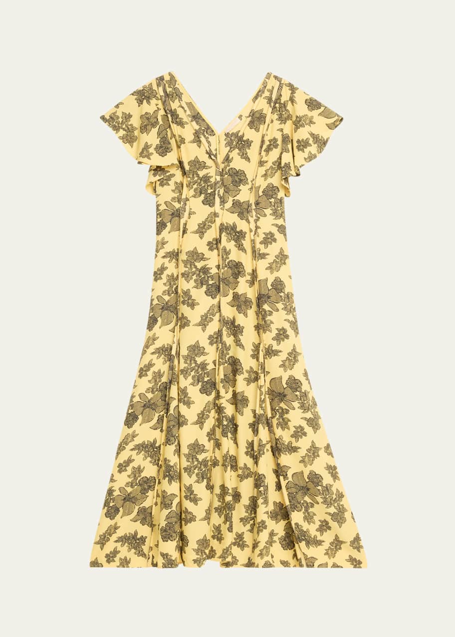 Image 1 of 1: Evette Seamed Floral-Print Midi Dress