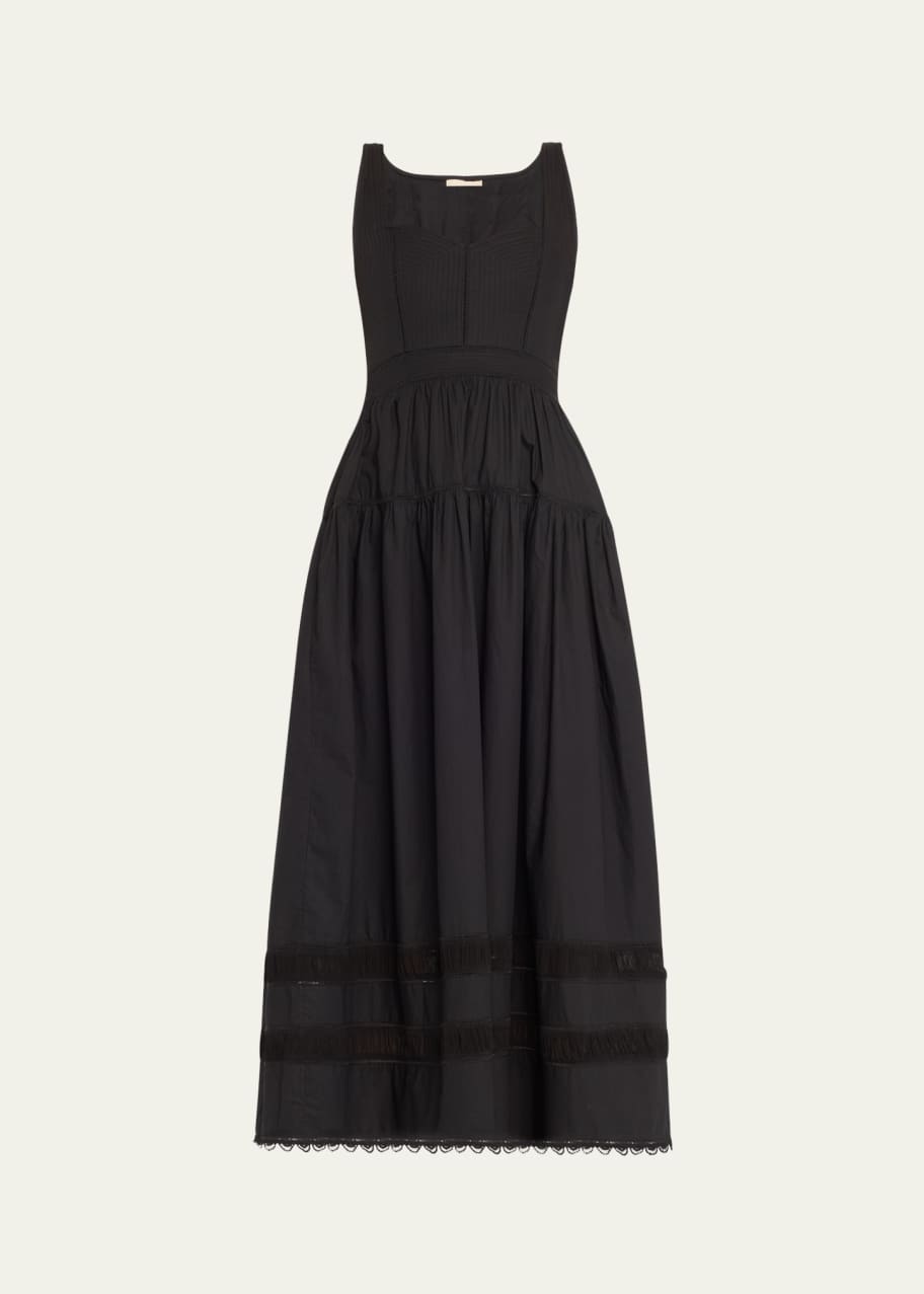 Image 1 of 1: Isadora Ruched Lace-Inset Sweetheart Maxi Dress