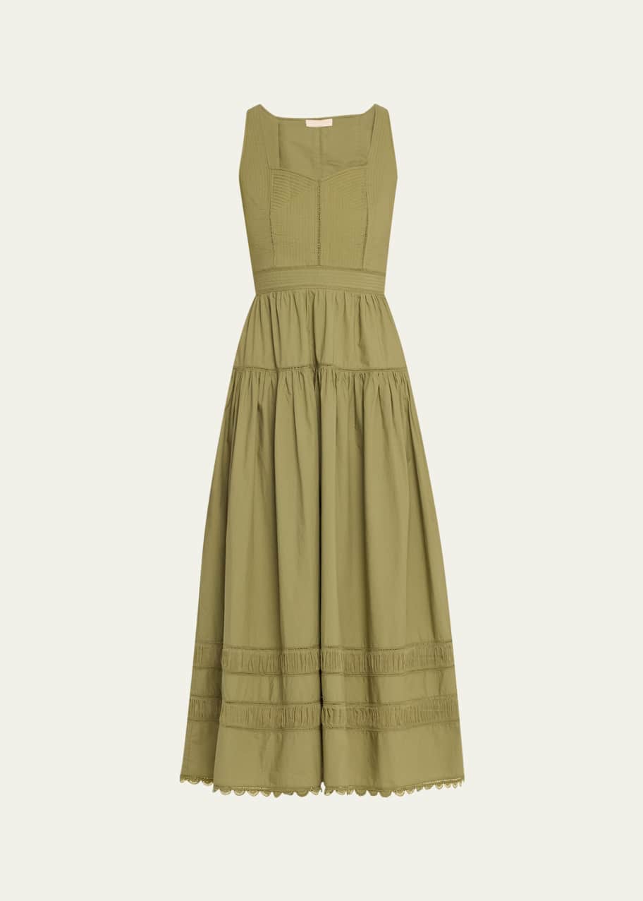 Image 1 of 1: Isadora Ruched Lace-Inset Sweetheart Maxi Dress