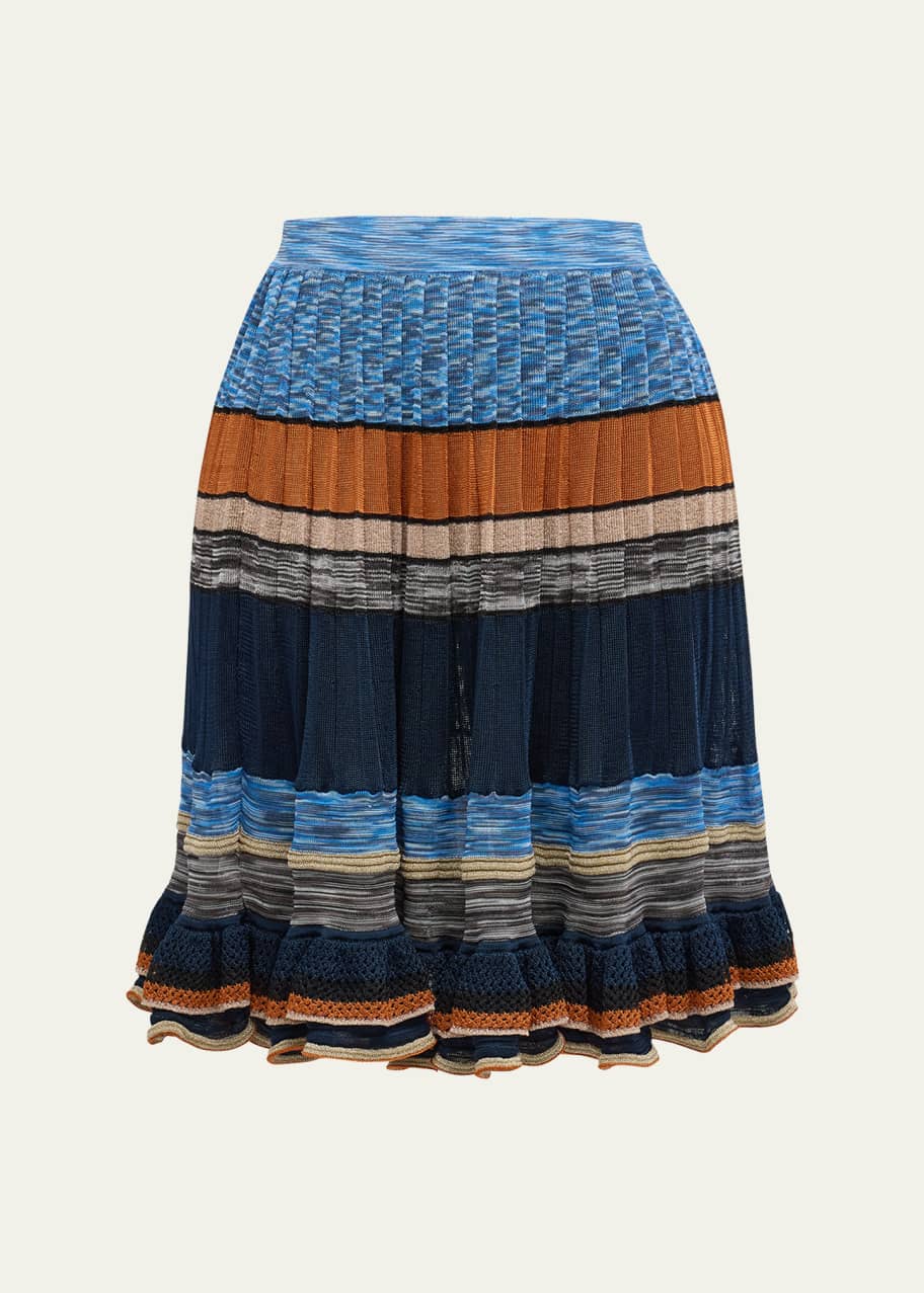 Image 1 of 1: Eios Striped Ruffle-Hem Knit Skirt