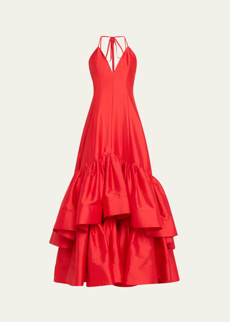 Image 1 of 1: Silk Tiered Ruffle Halter Dress