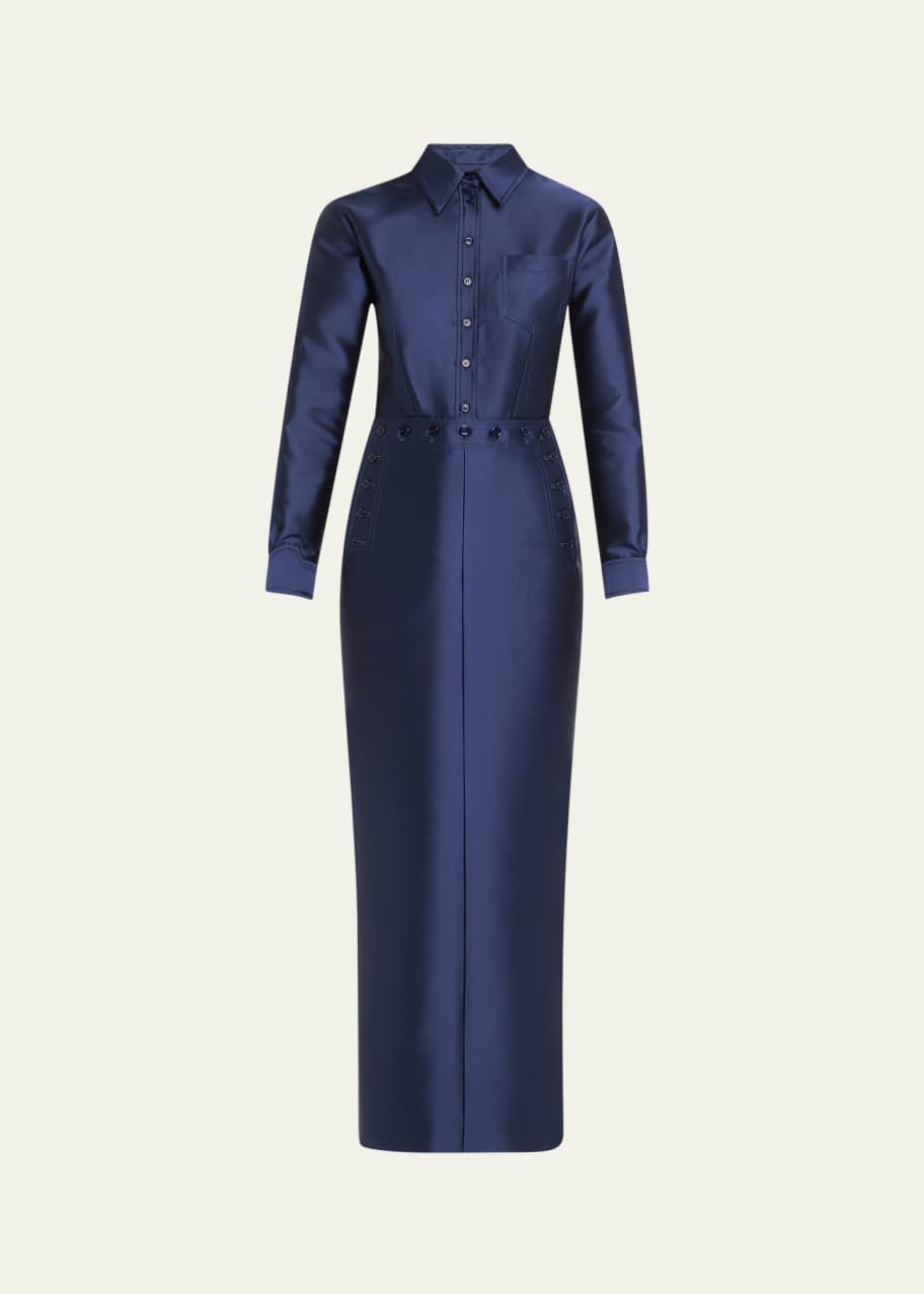 Image 1 of 1: Buttoned Sailor Column Wool Shirtdress