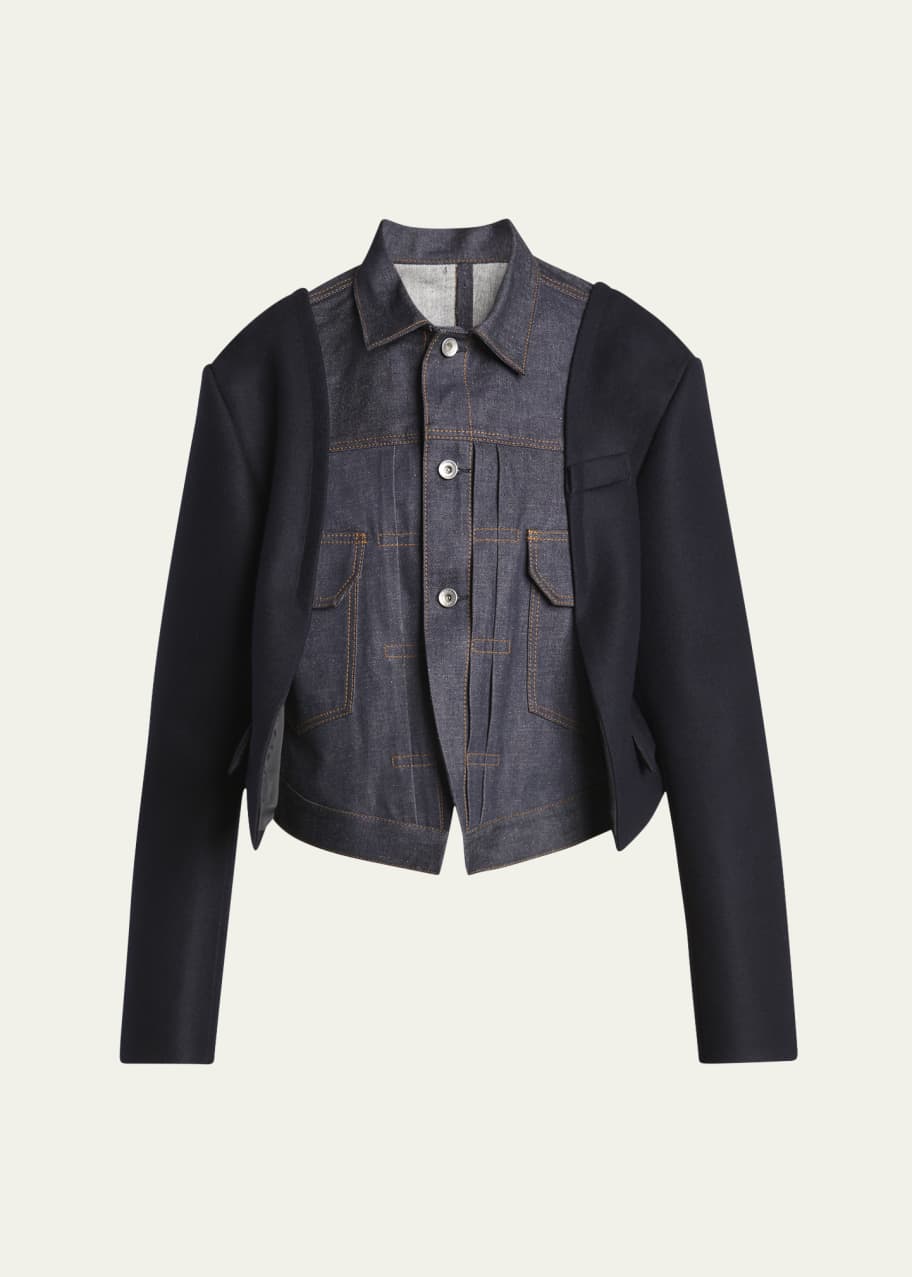SACAI Denim Jacket with Wool Melton Sleeves - Bergdorf Goodman