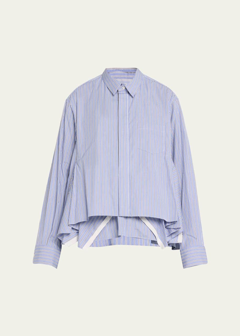 Layered Stripe Button Down Asymmetric Blouse