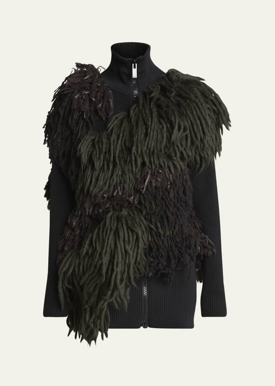 Image 1 of 1: Zip-Up Fringe Knit Jacket