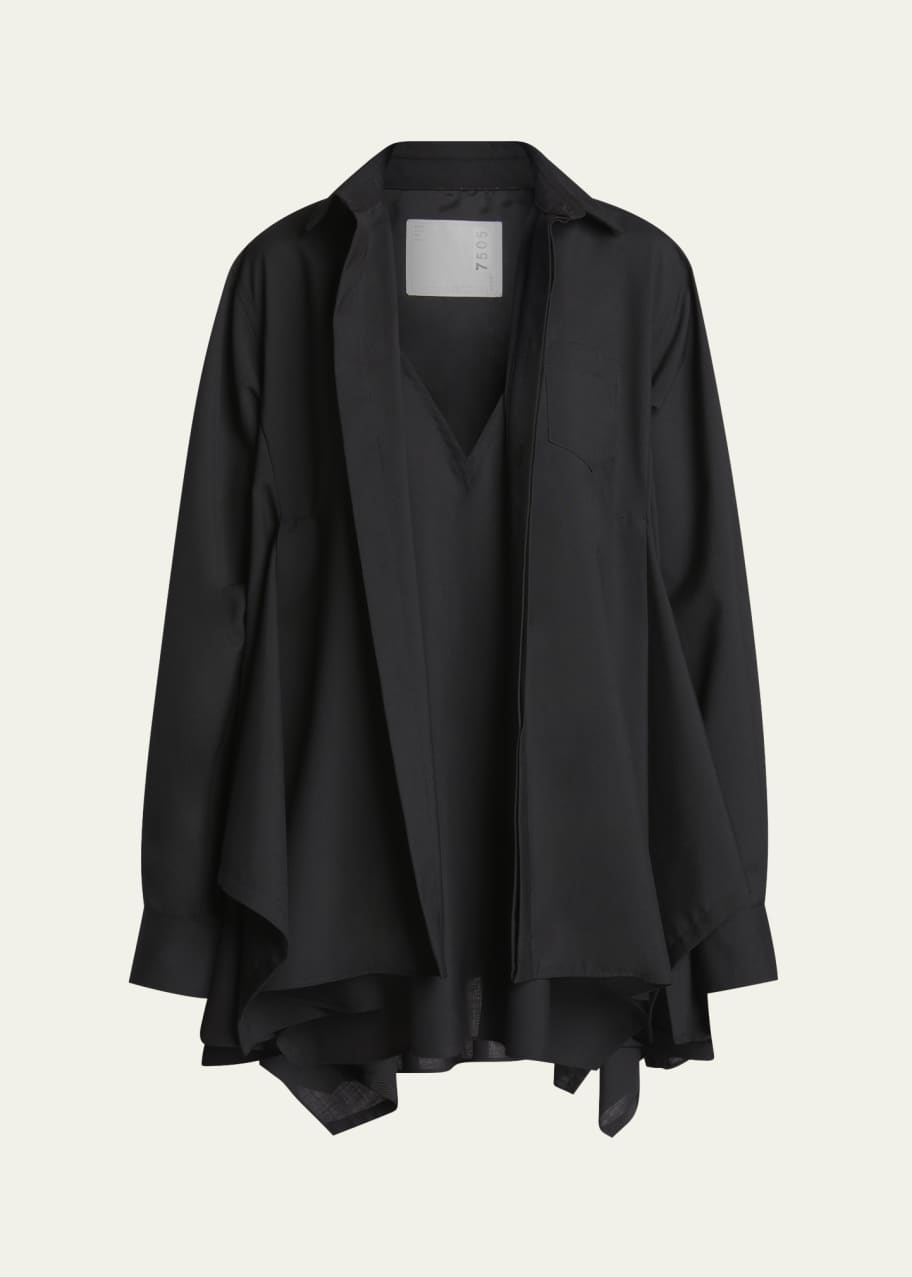 Image 1 of 1: Layered Button-Front Mini Shirtdress