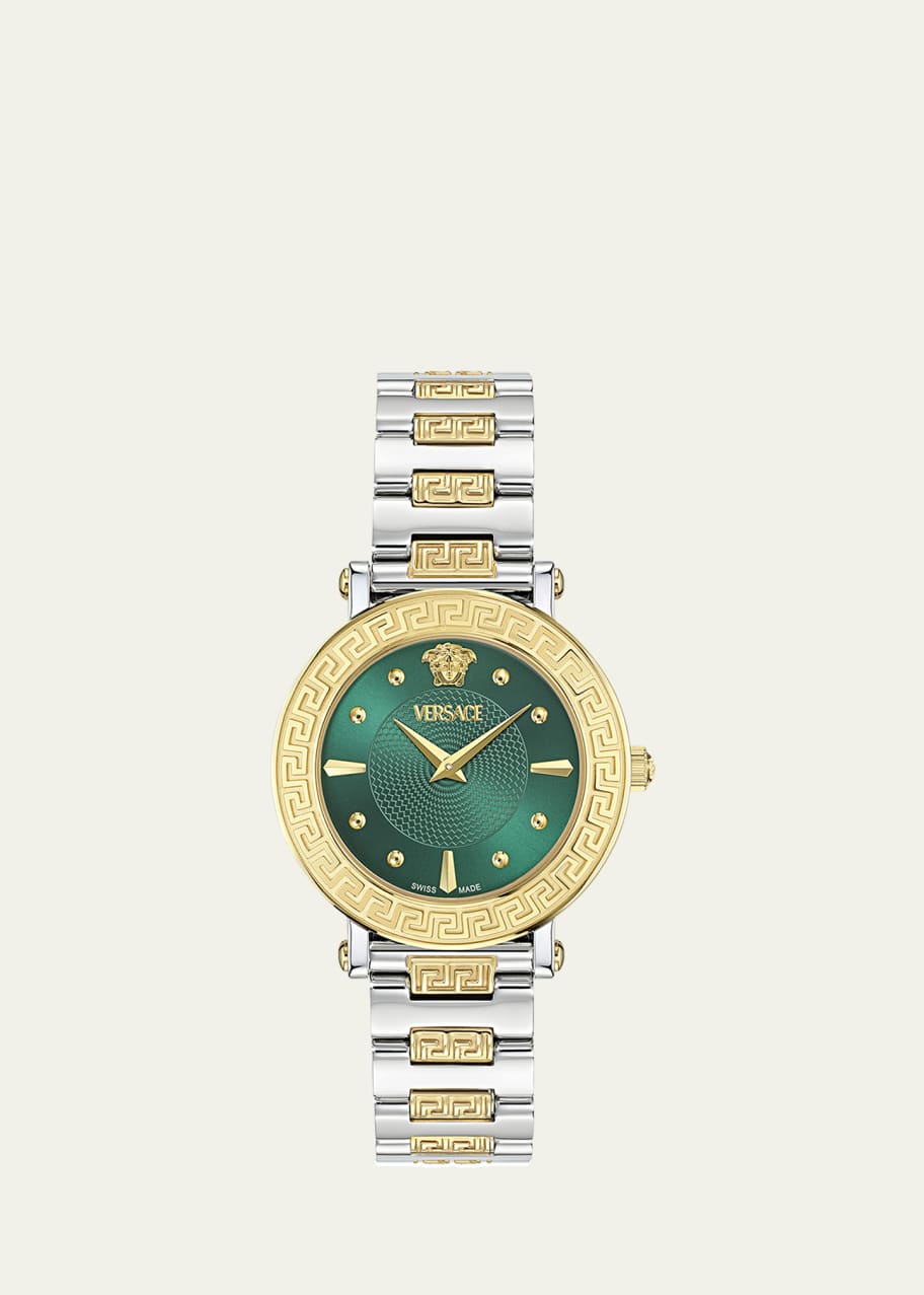 Image 1 of 1: 35mm Greca Sphere Watch with Bracelet Strap, Two Tone/Green
