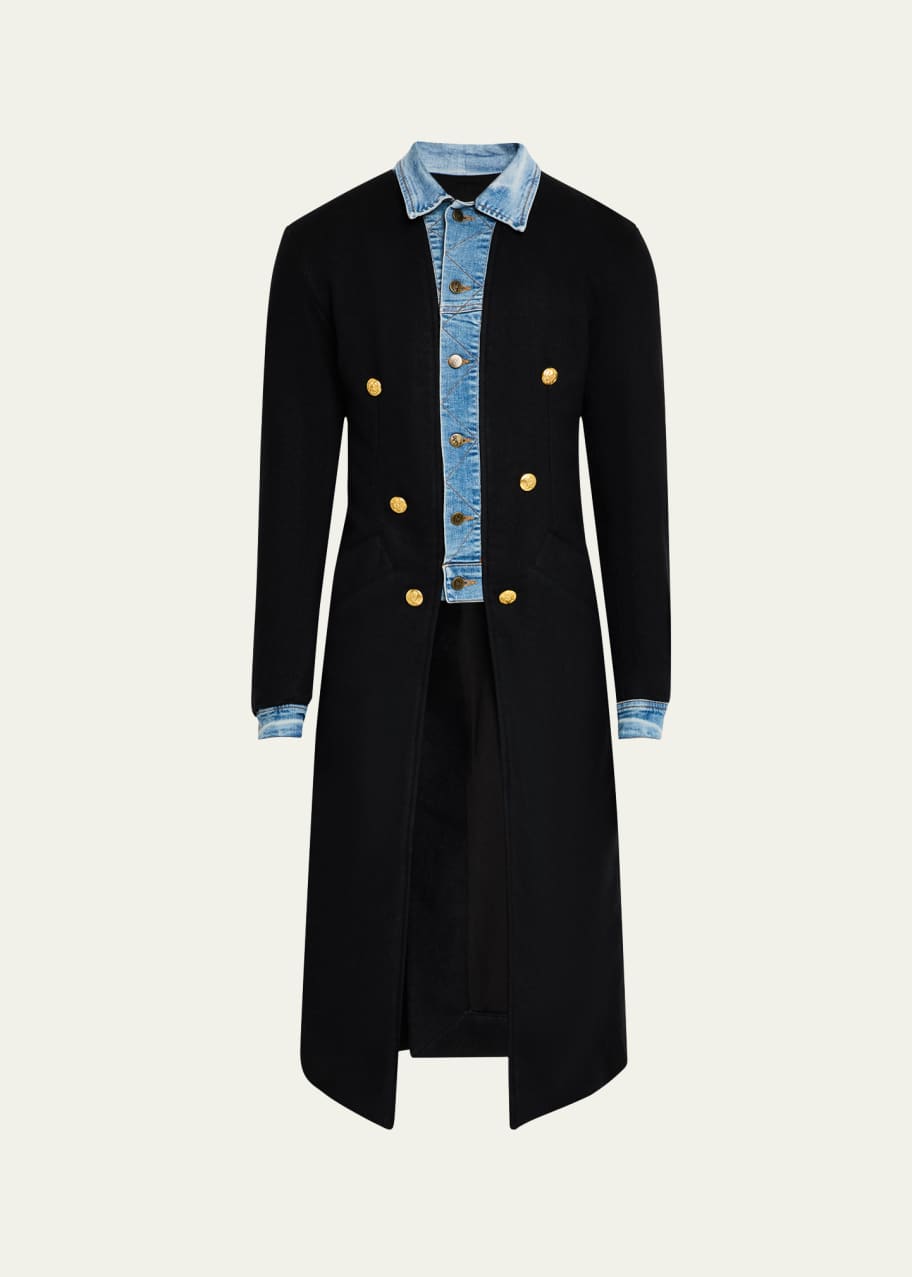 Greg Lauren Men's Trucker-Trim Long Wool Coat - Bergdorf Goodman