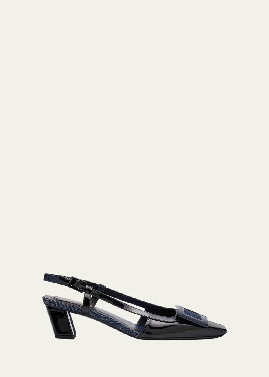 Roger Vivier Mixed Leather Mini Buckle Slingback Pumps