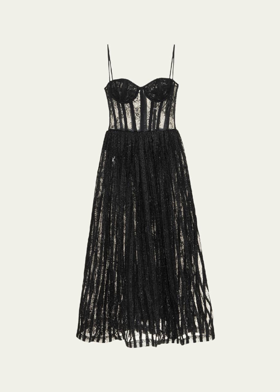 Image 1 of 1: Lurex Tulle Bustier Midi Dress