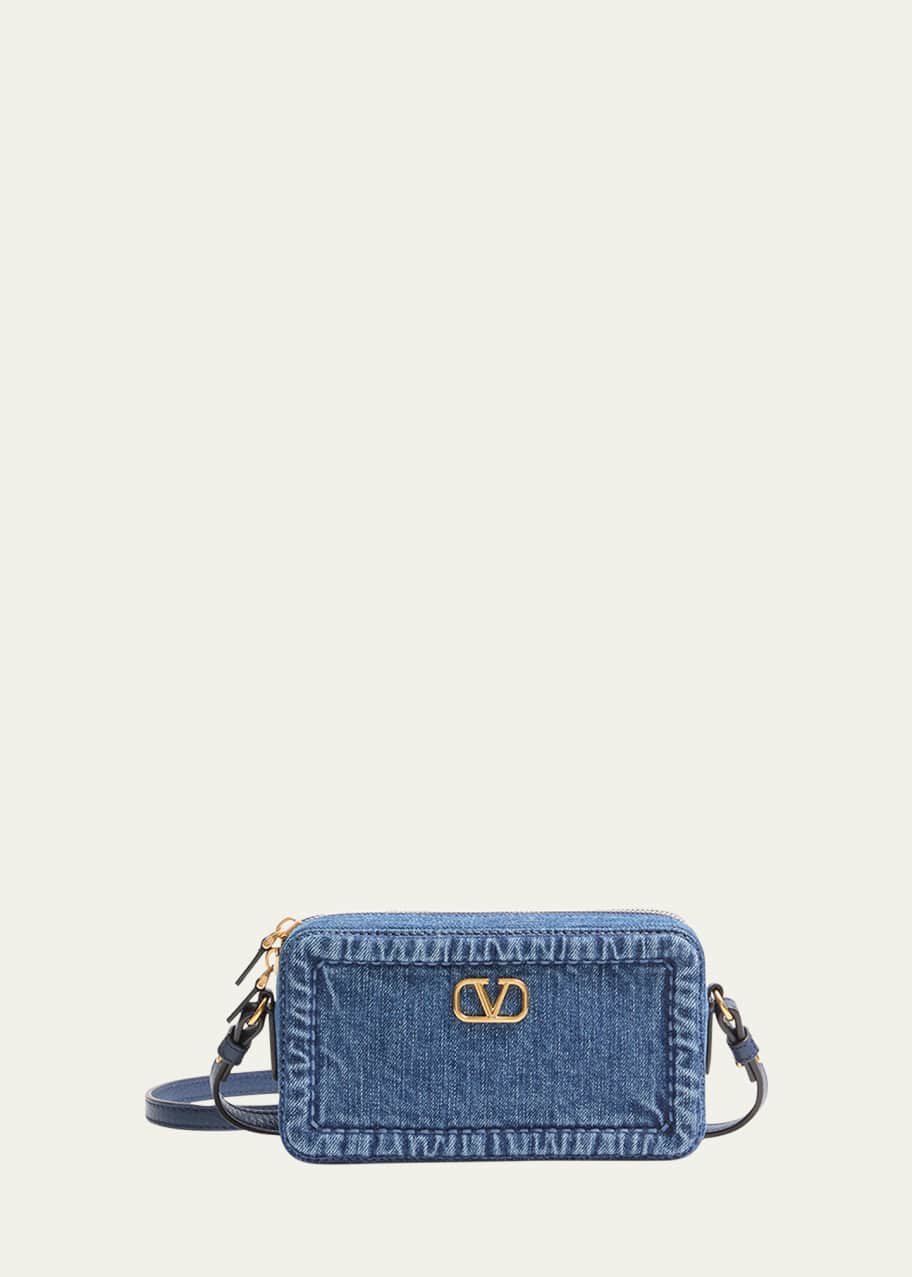 Valentino Garavani Alltime Mini Denim Camera Crossbody Bag