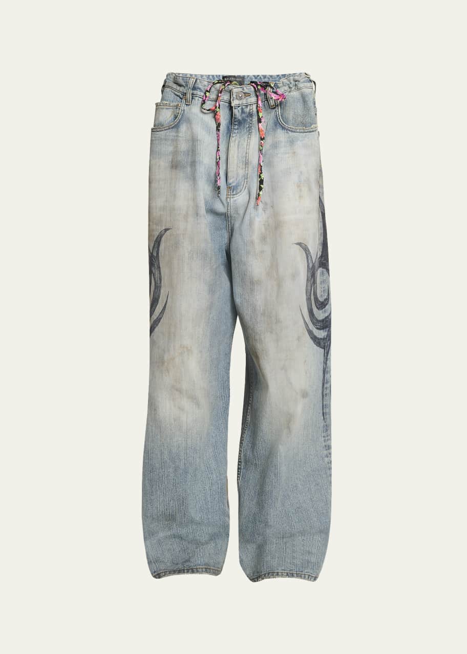 Balenciaga Men's Tattoo Baggy Jeans - Bergdorf Goodman