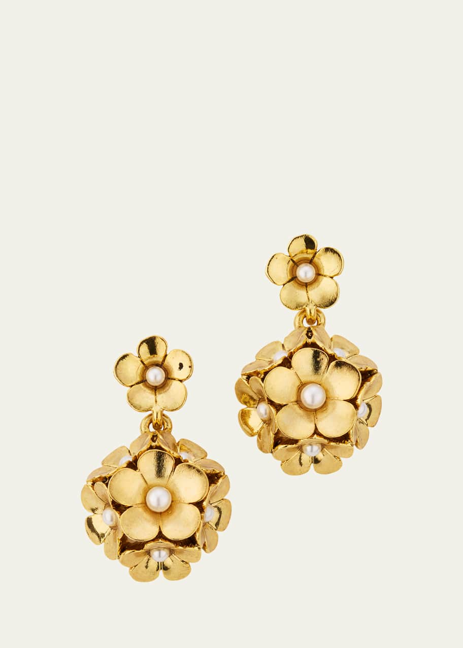 Image 1 of 1: Enamel Flower Drop Clip-On Earrings