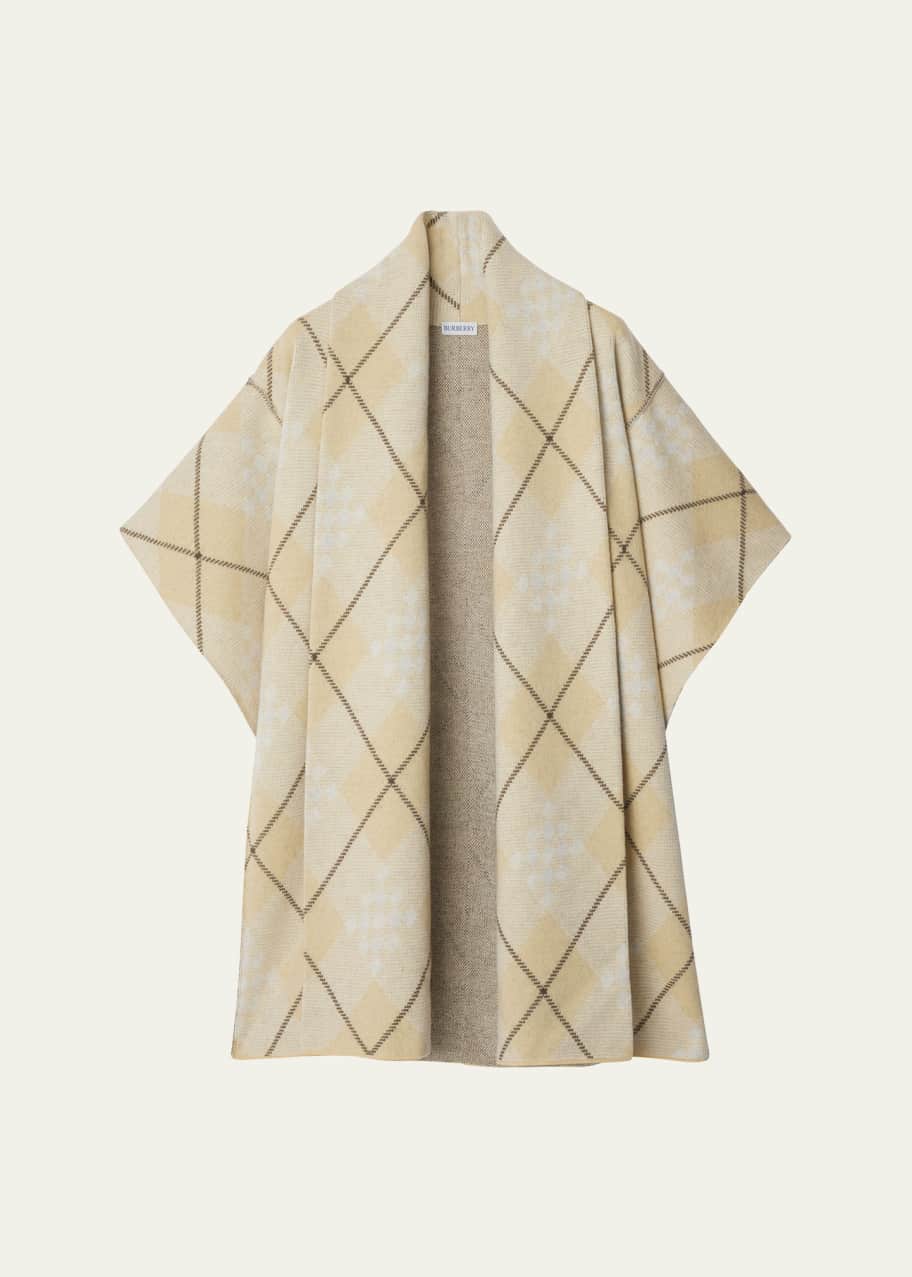Image 1 of 1: Geometric Check-Print Wool-Blend Shawl