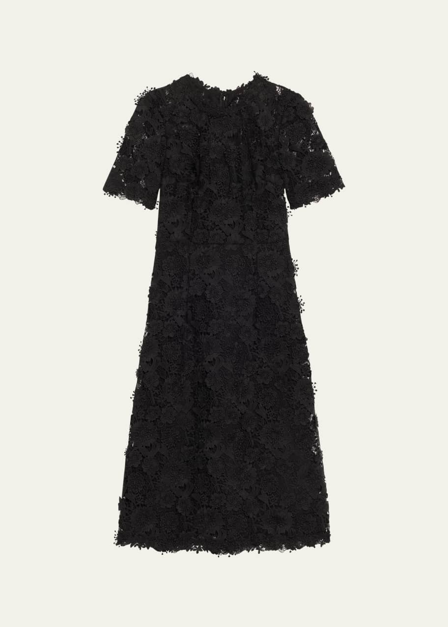 Image 1 of 1: Floral Lace Short-Sleeve Illusion Dress