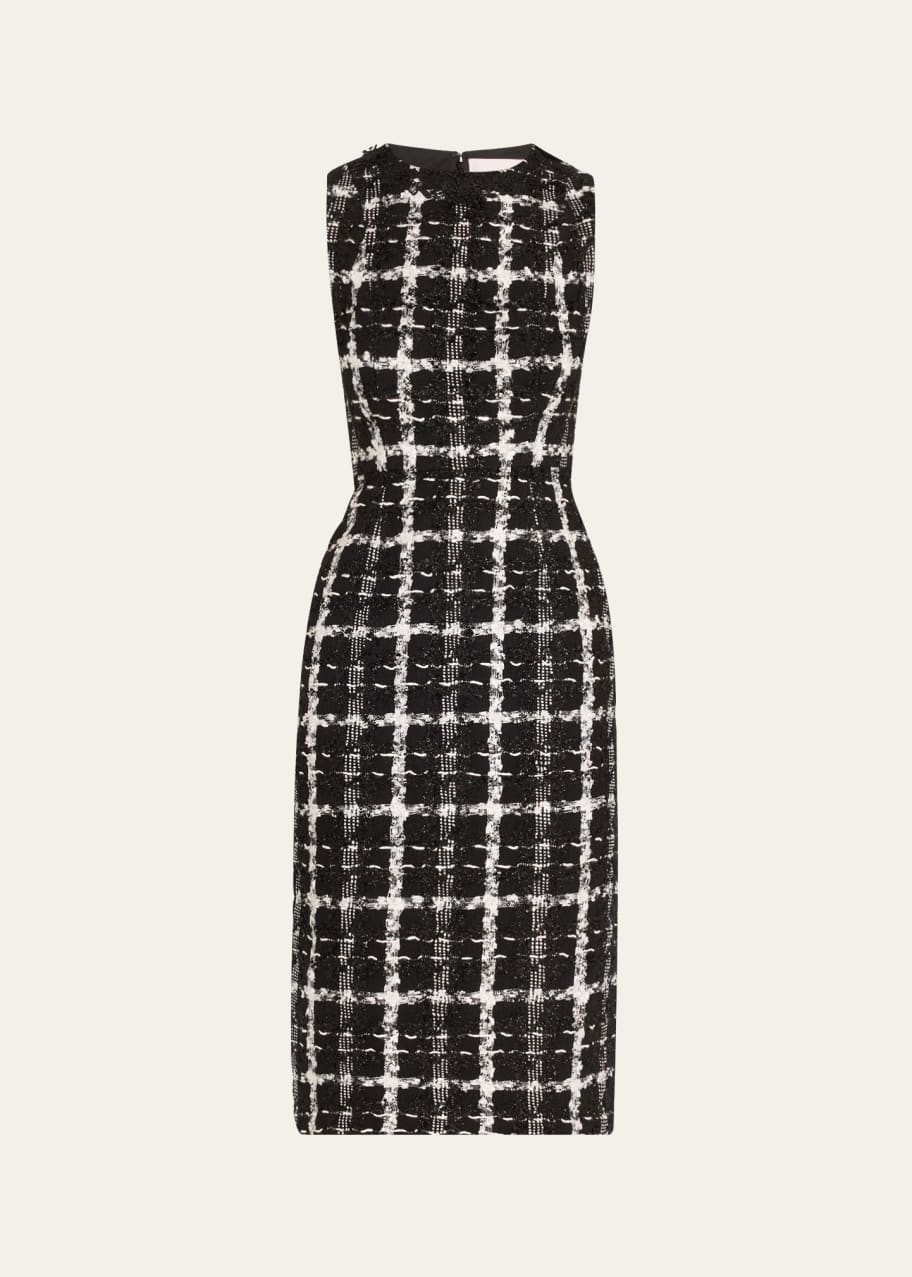 Image 1 of 1: Metallic Check Tweed Sleeveless Midi Dress