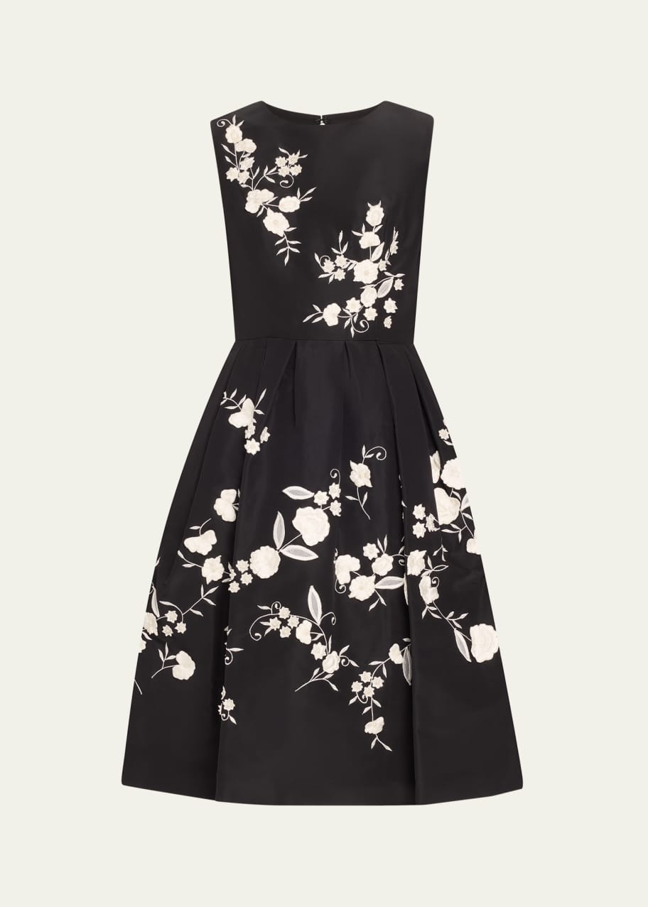 Image 1 of 1: Floral Embroidered Sleeveless Fit-&-Flare Dress