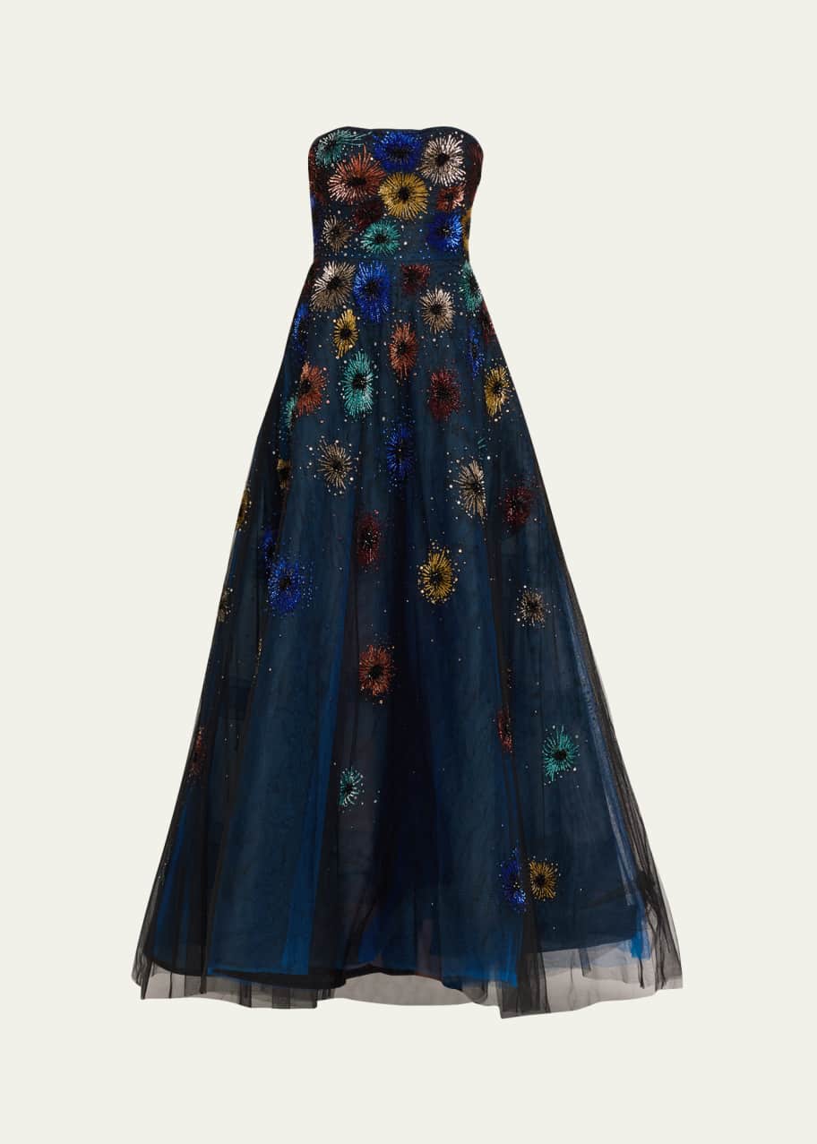 prabal gurung blue dress PRABAL GURUNG Navy Pink Multi Made in Italy Abstract Print Longsleeve Dress main image 0