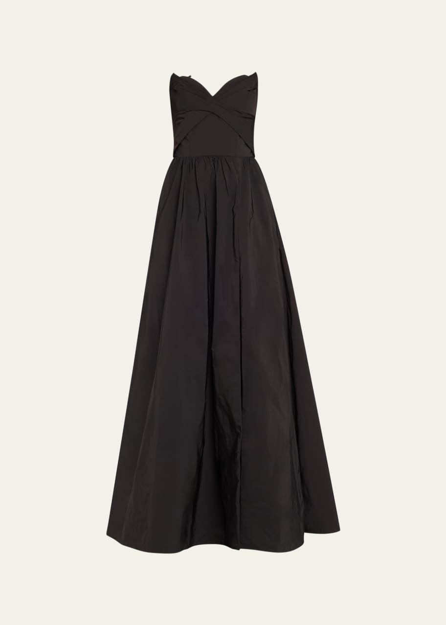 navy blue dress for baby girl Marchesa Notte Appliqué Lace Strapless A-Line Midi-Dress main image 0