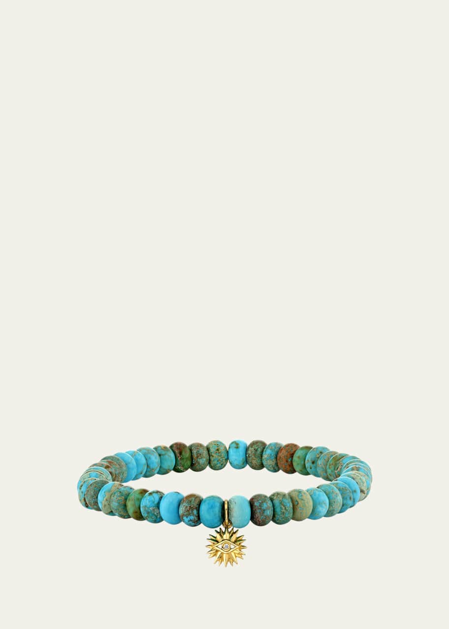 Image 1 of 1: Turquoise and 14K Yellow Gold Evil Eye Diamond Petals Charm Bracelet