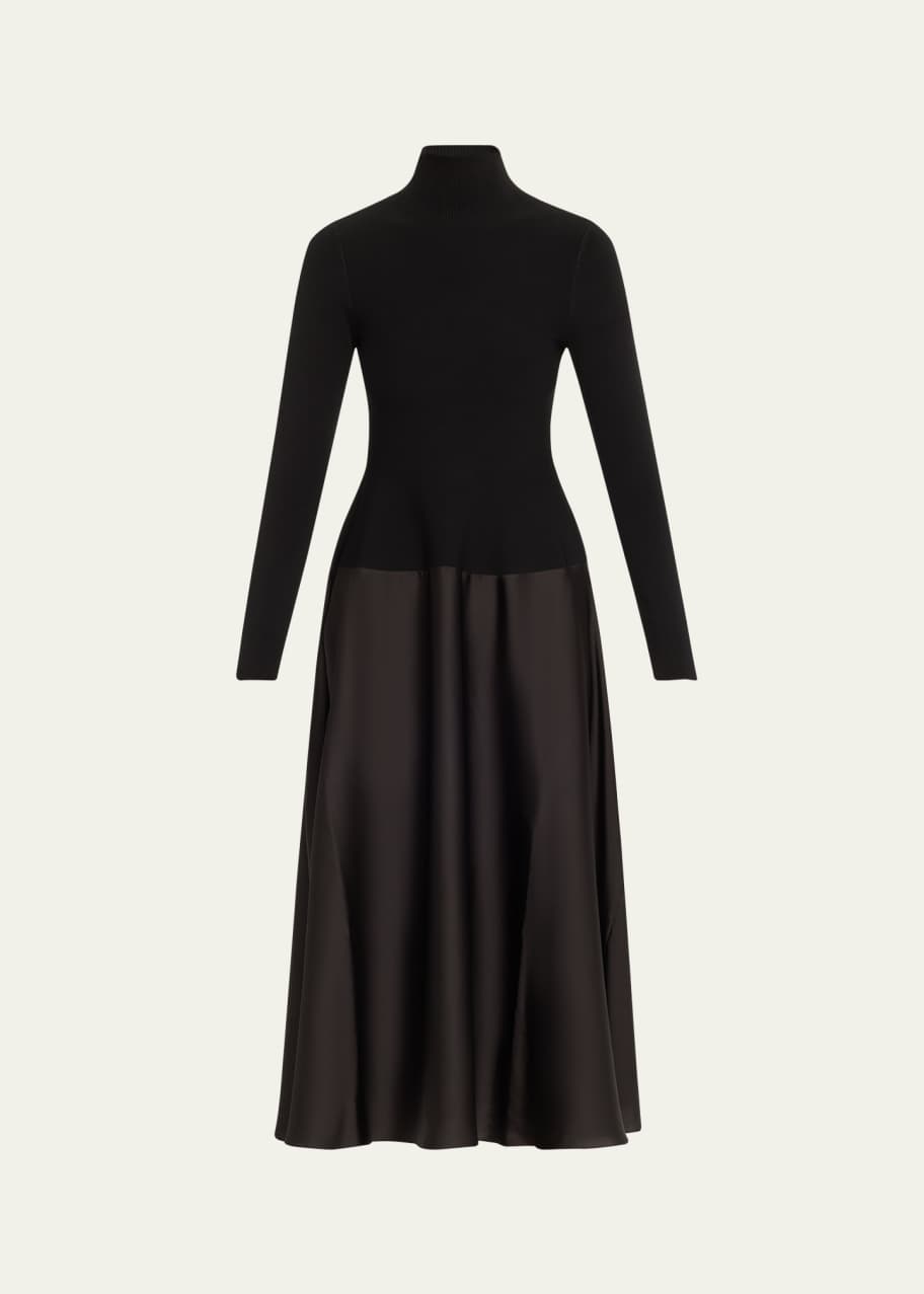 chinese dress ladies Black Satin Long Sleeve Midi Dress main image 1