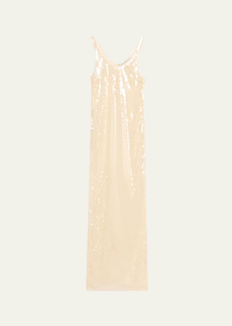 Image 1 of 1: Long Sheer Sequined Tank Gown