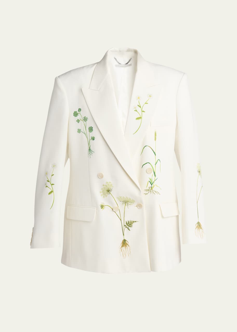 Image 1 of 1: Floral Embroidered Oversized Double Breasted Wool Blazer