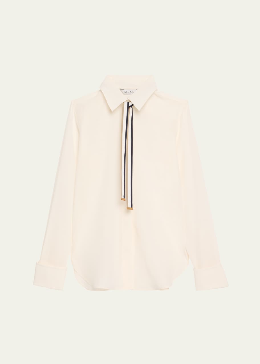 Image 1 of 1: Apollo Neck-Tie Button Down Silk Blouse