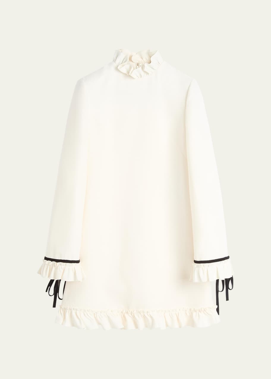 Image 1 of 1: Frill High Neck Contrast Trim Mini Dress