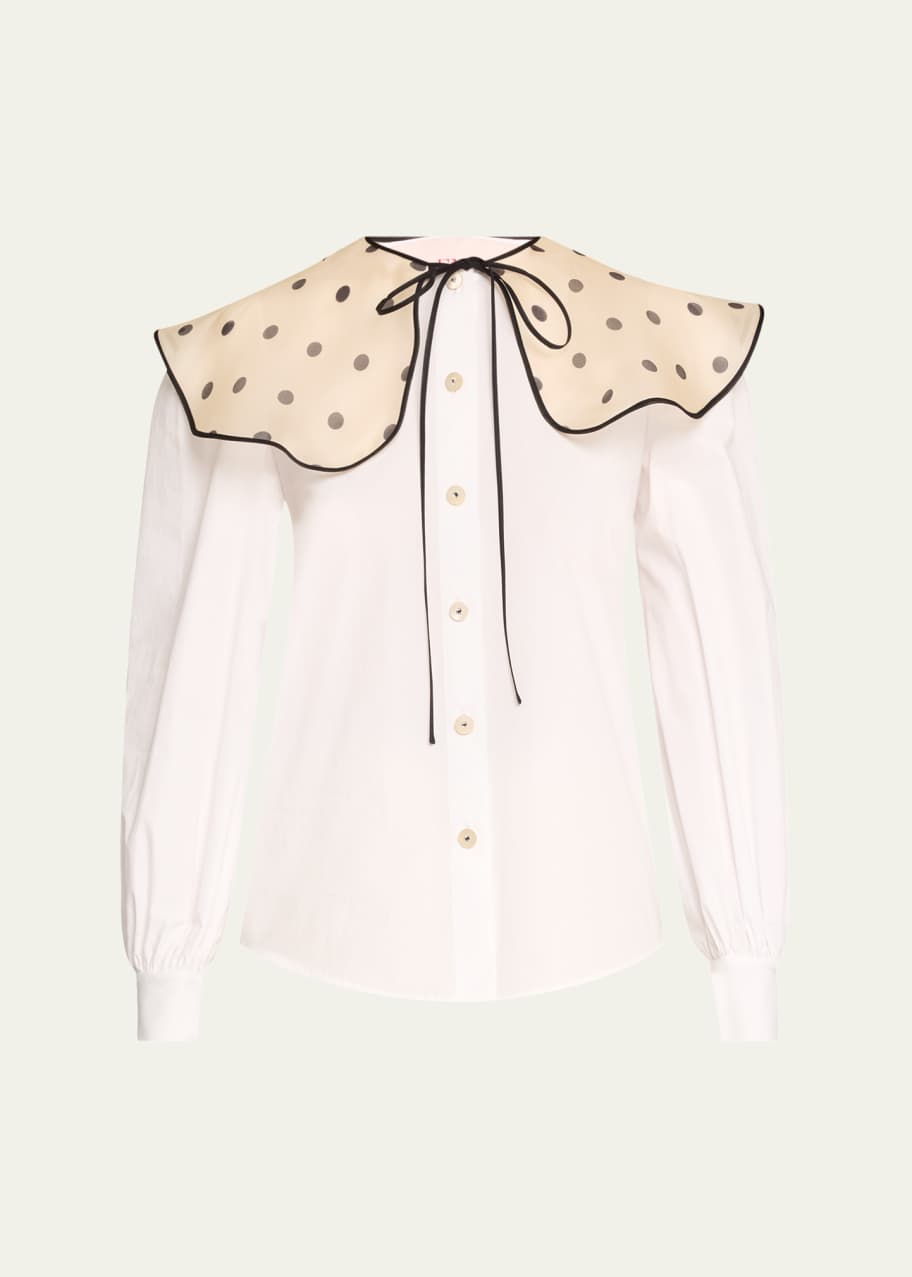 Image 1 of 1: Peter Pan Polka Print Collar Poplin Blouse