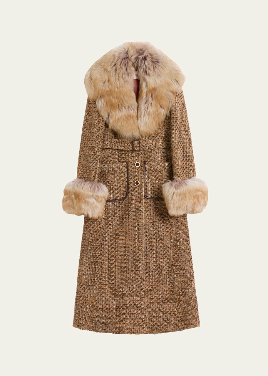 Valentino Garavani Faux Fur Trimmed Tweed Belted Coat - Bergdorf