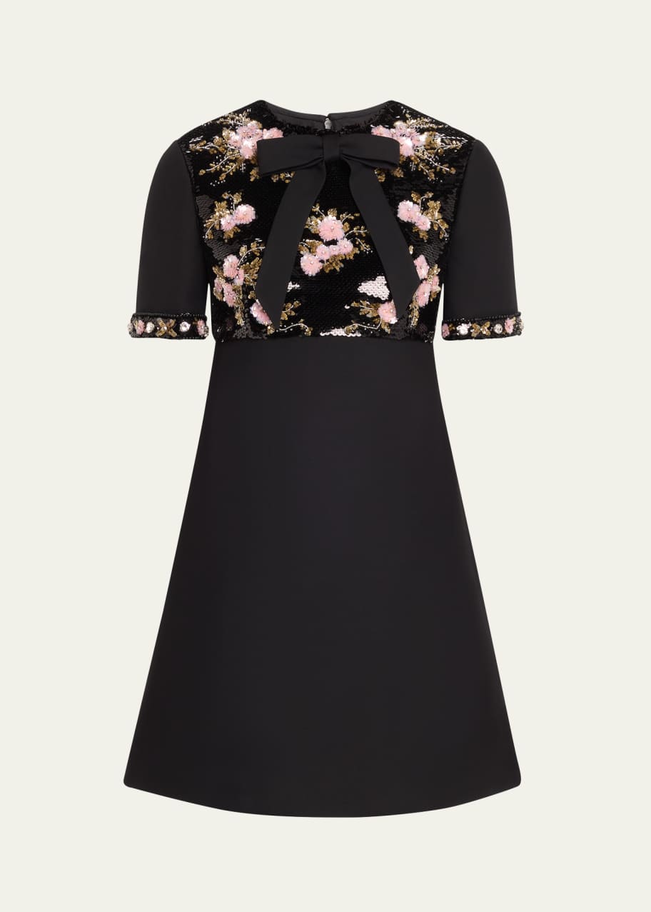 Valentino Garavani Floral Sequined Bow-Neck Mini Dress