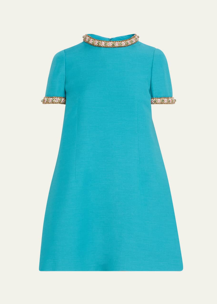 Image 1 of 1: Crystal Short-Sleeve Mini Shift Dress