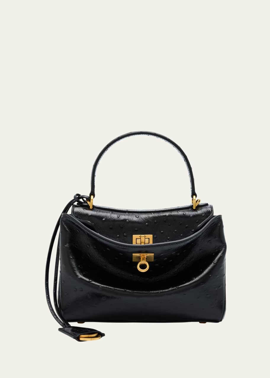 Balenciaga Rodeo Mini Ostrich-Embossed Leather Top-Handle