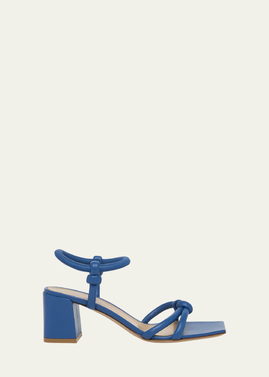 Image 1 of 1: Knotted Leather Block-Heel Sandals