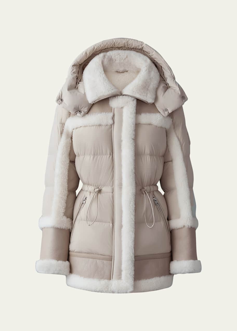 Mackage Lilibeth Mixed-Media Down Parka with Shearling and