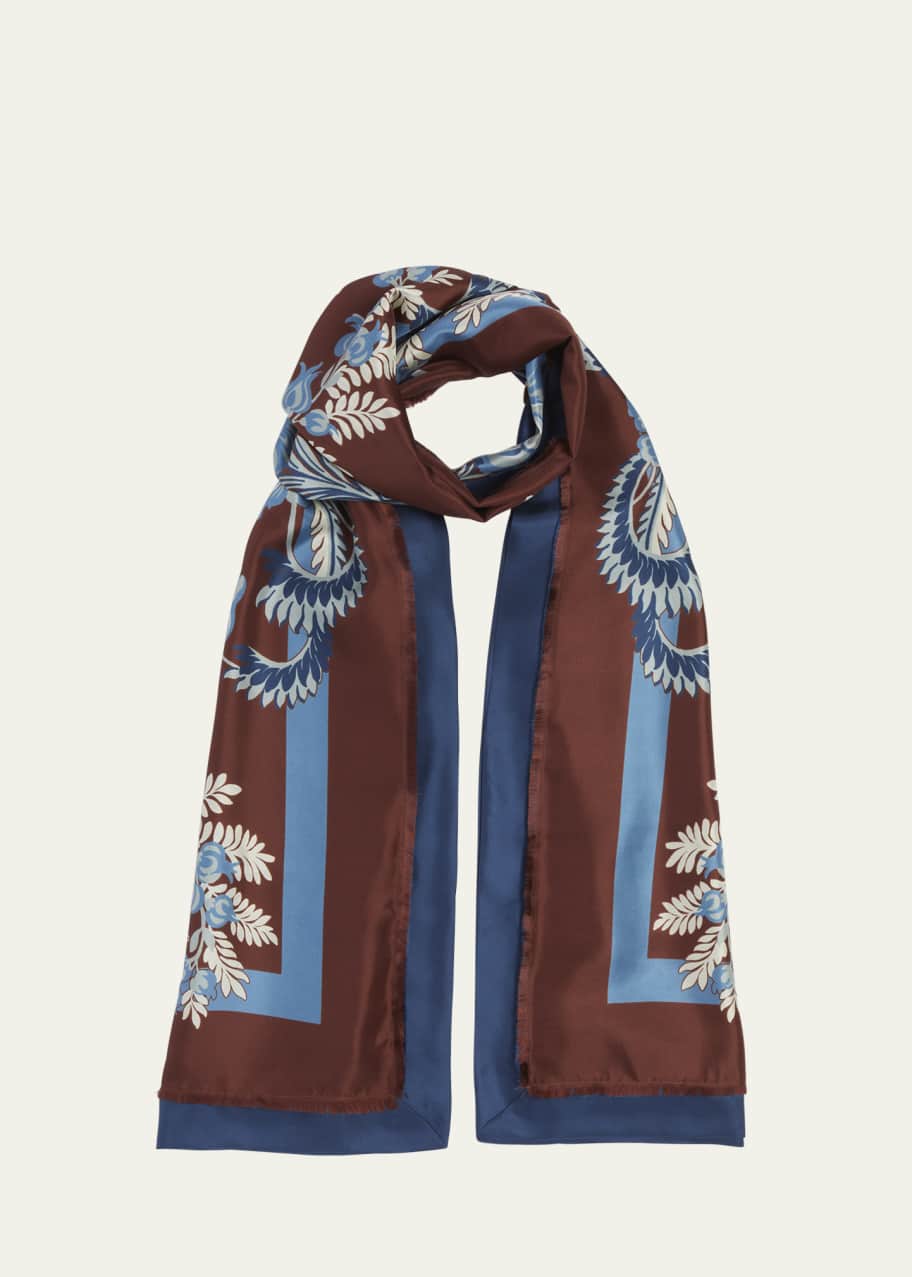 Image 1 of 1: Floral-Print Silk Scarf