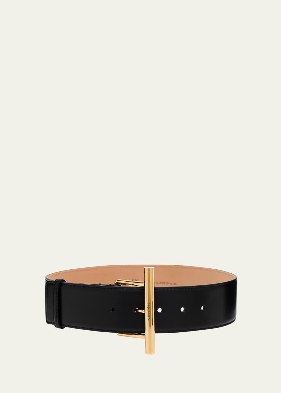 Image 1 of 1: Golden Cross-Bar Leather Wide Sling Belt