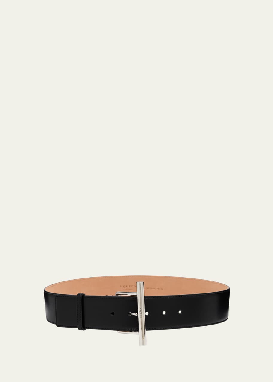 Image 1 of 1: Silvertone Cross-Bar Leather Wide Sling Belt